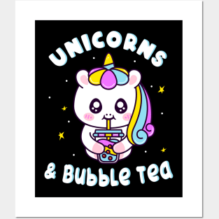 Unicorns And Bubble Tea Chibi Cute Unicorn Posters and Art